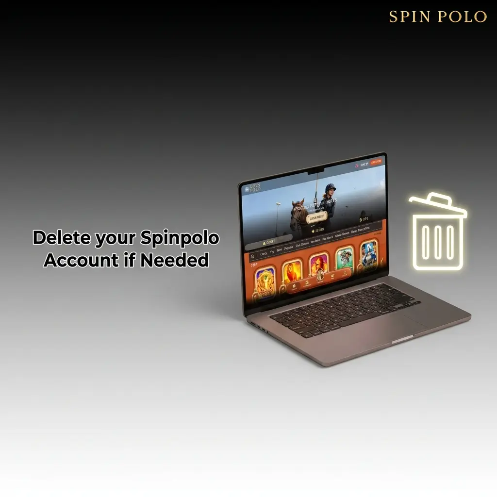 Spinpolo account deletion steps showing settings menu with close account option and email confirmation process