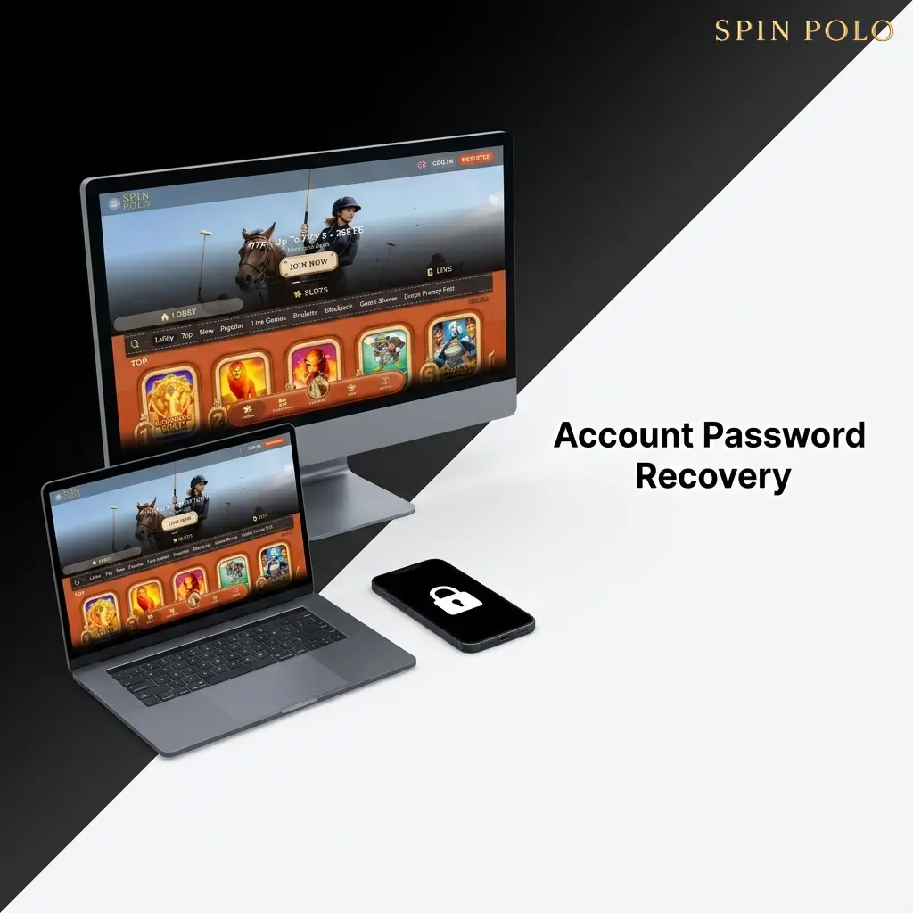 Spinpolo account password recovery steps showing forgot password link, email reset process, and login instructions