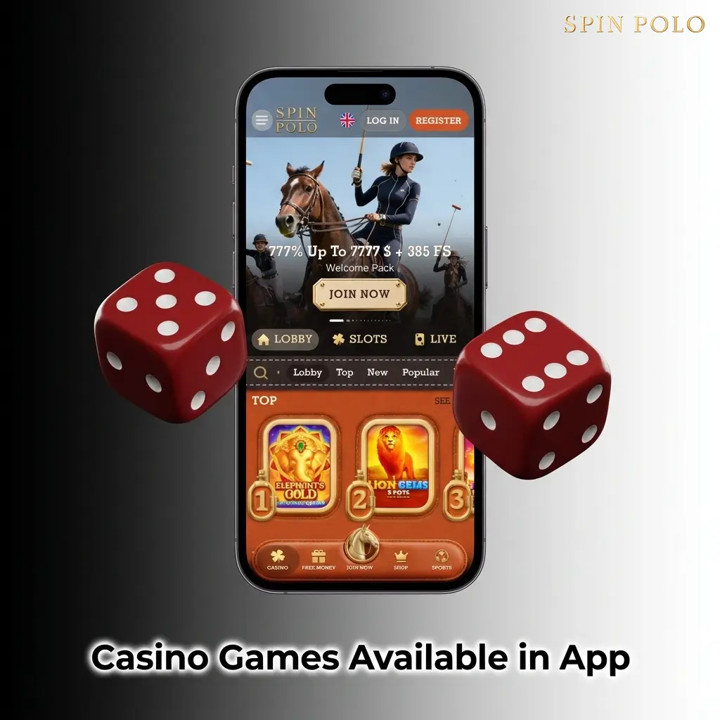 Spinpolo mobile casino games including slots, live dealer, table games, jackpots, and crash games by top providers