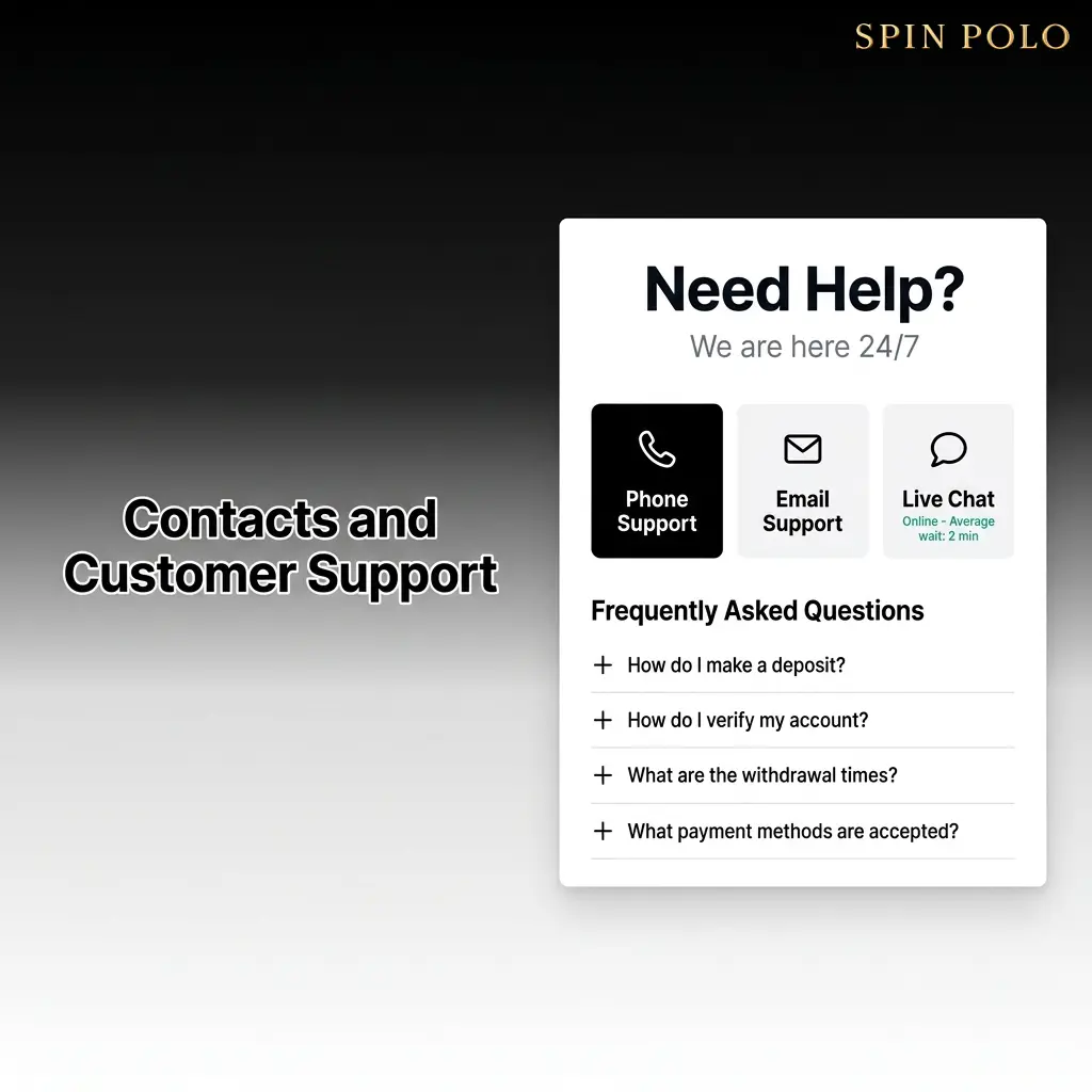 Spinpolo customer support channels including live chat and email for Australian players available 24/7