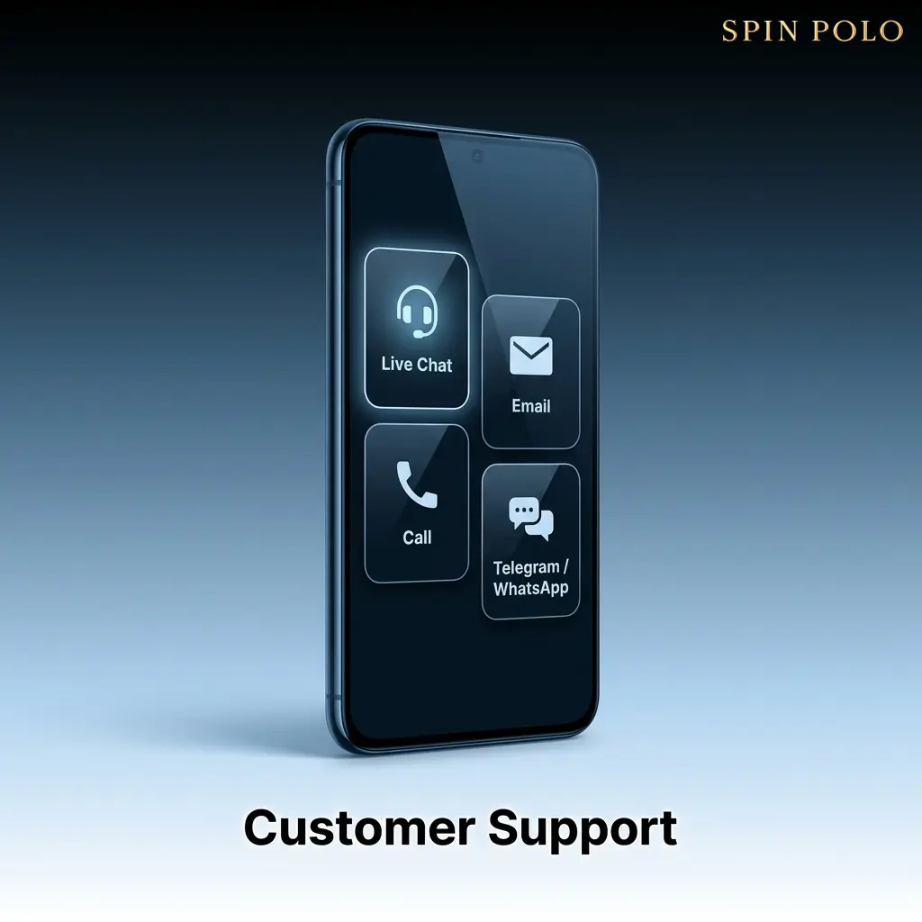 Spinpolo customer support options including 24/7 live chat and email assistance for account and payment queries
