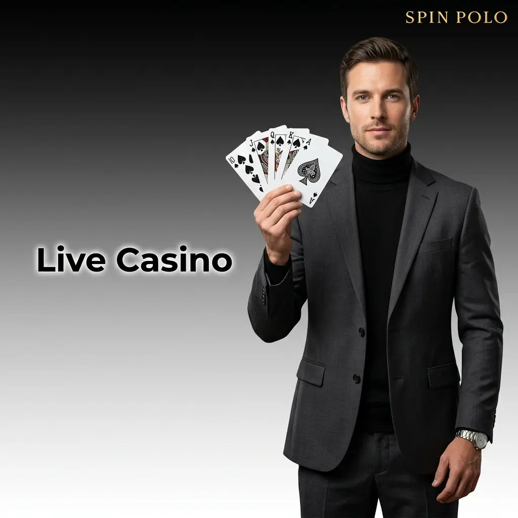 Professional live casino dealer streaming from studio with live blackjack, roulette, baccarat, and poker at Spinpolo